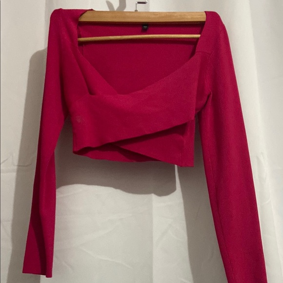 Red Asymmetrical Long Sleeve Crop Blouse - Picture 1 of 1